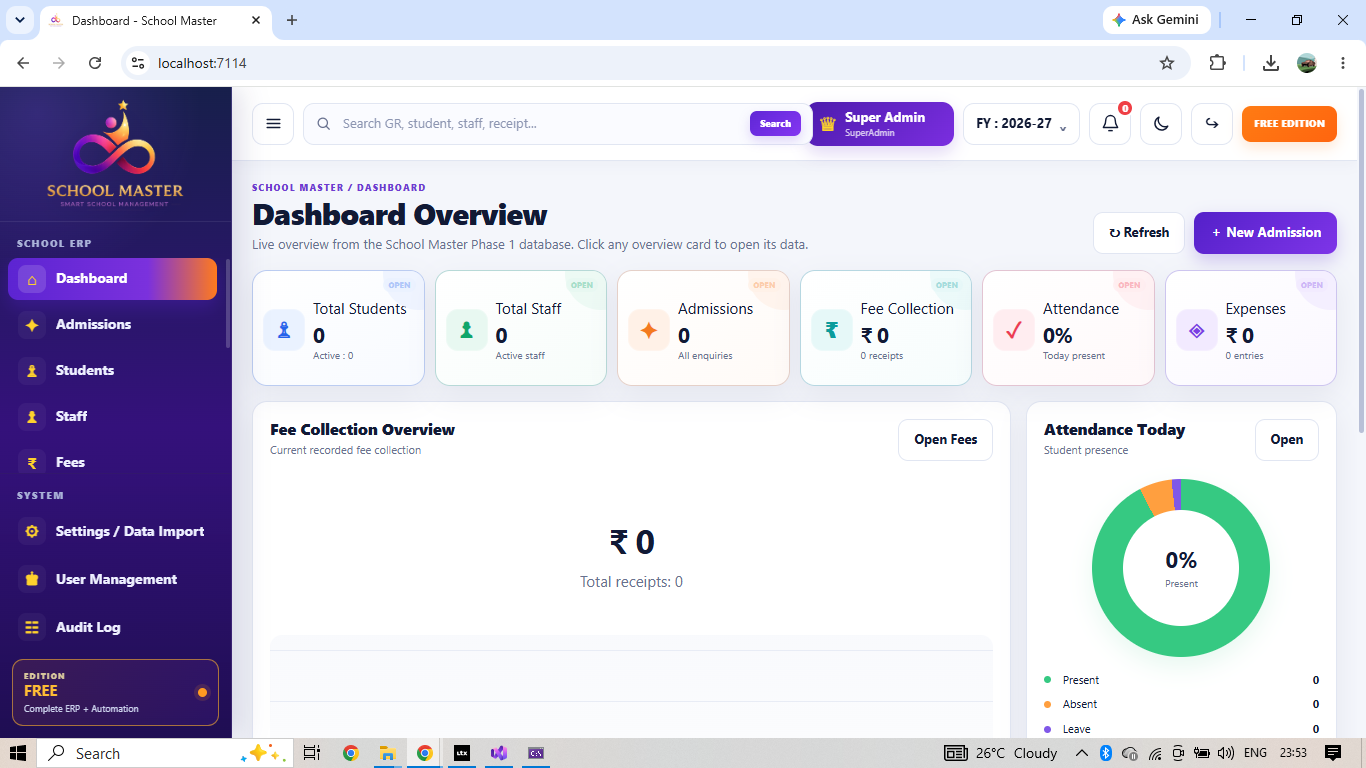 School Master ERP dashboard preview